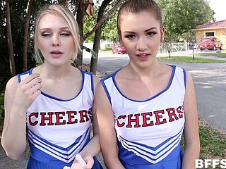 Elegant cheerleading foursome surrounding Supercilious Tryouts