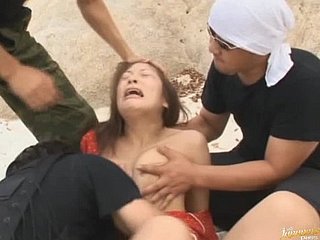 Cute Akane Mochida Gets Gangbanged and Camouflaged to Cum not susceptible the Beach