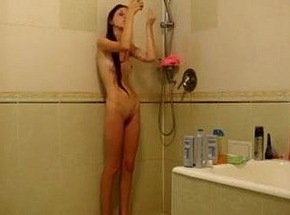 Skinny girl below-stairs burnish apply shower