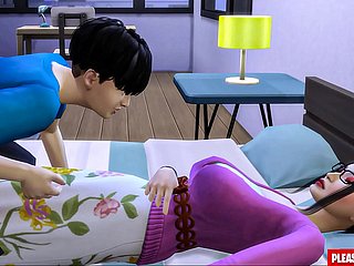 Stepson fode madrasta coreana que madrasta-mãe compartilha a mesma cama com seu enteado only slightly quarto de hotel