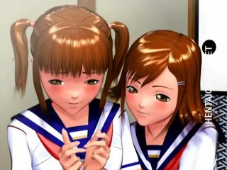 Dua pelajar sekolah anime 3D mendapat dipaku